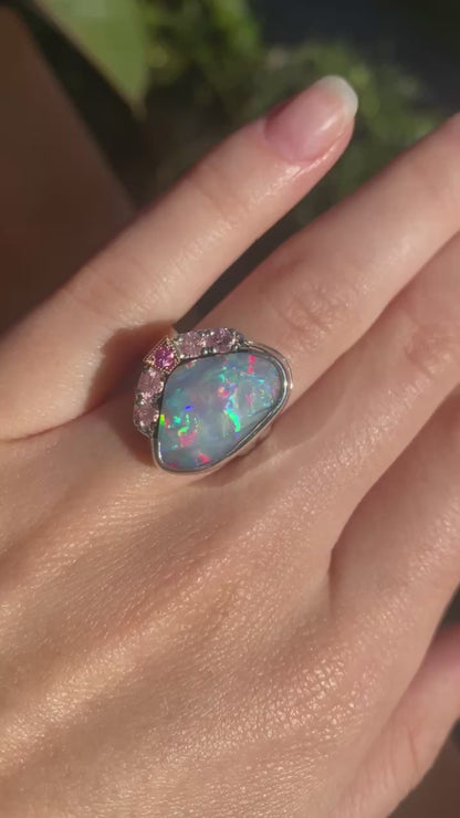 Pastel Cosmos Opal and Tourmaline Ring