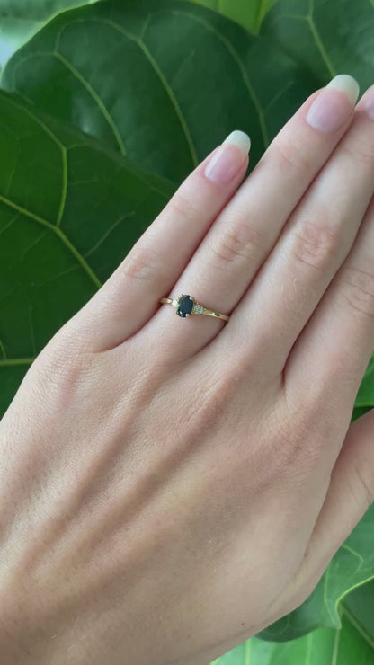 Petite Green Lagoon Sapphire and Diamond Ring