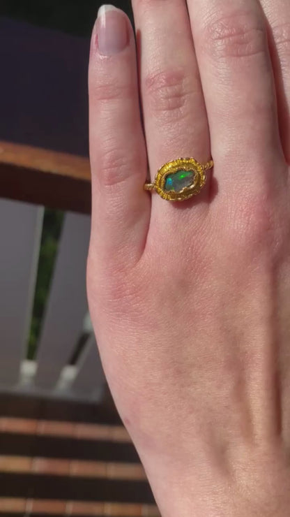 Twisted Fringe Ring | Queensland Boulder Blue Opal 22ct Gold Twist