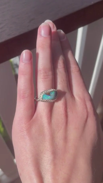 Deep Sea Glisten Boulder Opal Ring
