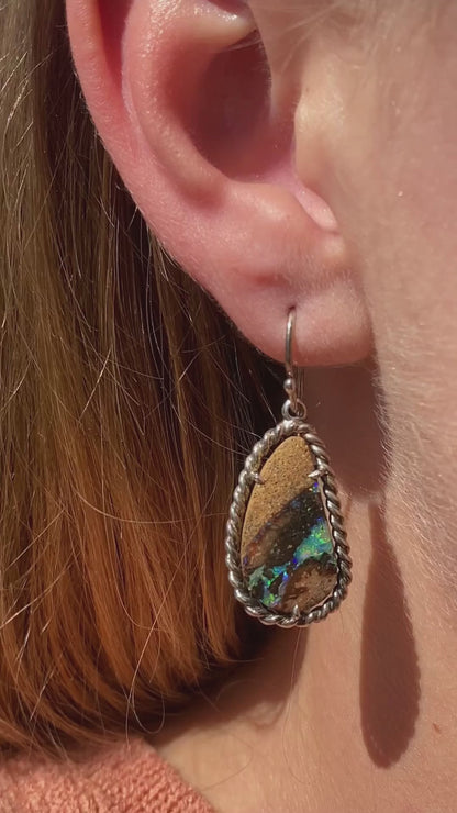 Boulder Opal Earrings with a Silver Twist
