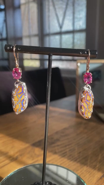 Pink Desert Spring Opal and Rubellite Earrings