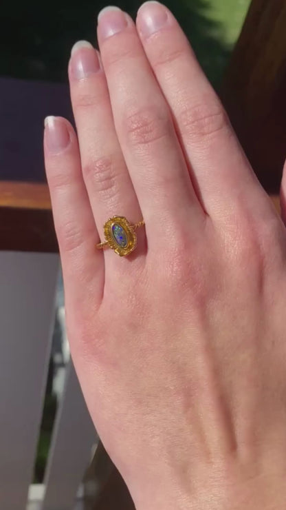 Fringe Ring Boulder Opal 22ct Gold Venus