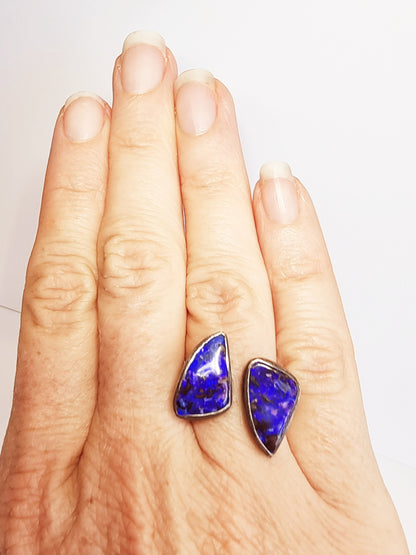 Double Cosmic Space Flare Solid Opal Ring