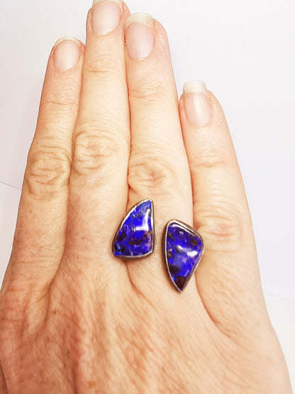 Double Cosmic Space Flare Solid Opal Ring