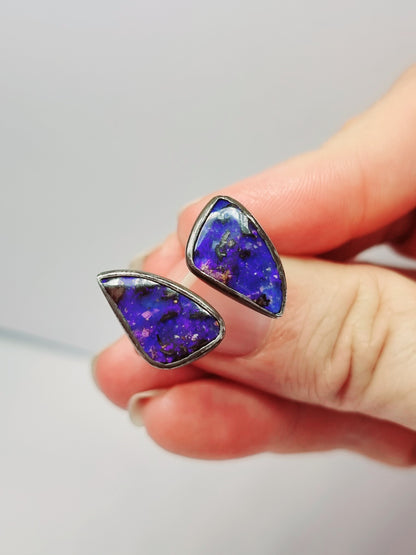 Double Cosmic Space Flare Solid Opal Ring