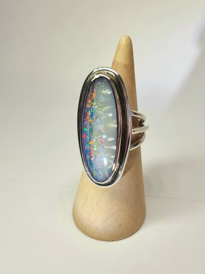 Rainbow Splice Opal and Silver Ring