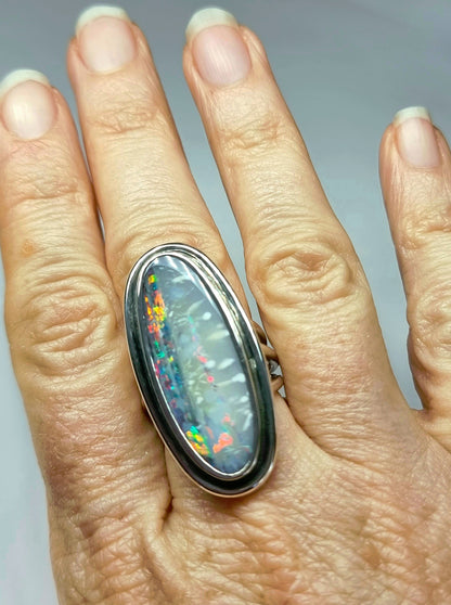 Rainbow Splice Opal and Silver Ring
