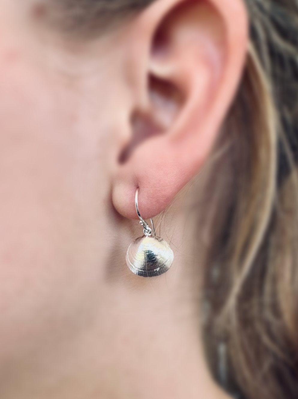 Coastal Weathered Silver Shell Drop Earrings