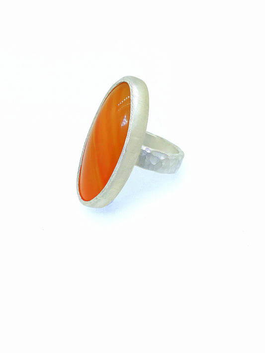 UPDATE: Large Agate Silver Hammer Finish Ring