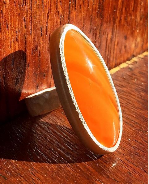 UPDATE: Large Agate Silver Hammer Finish Ring