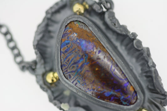 UPDATE: Botanical - Opal and Oxidised Silver Pendant