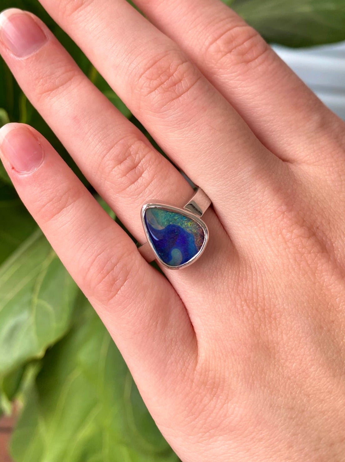 Cosmic Swirl Opal and Silver Ring