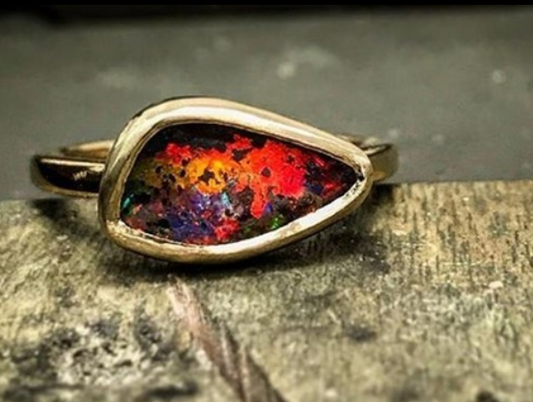 Golden Burst Boulder Opal Ring