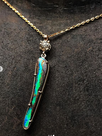 Green Flash Opal and Diamond Pendant