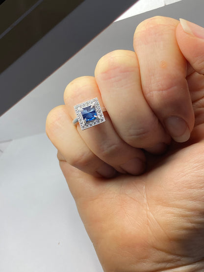 Inverted and Blue Sapphire and Diamond Ring