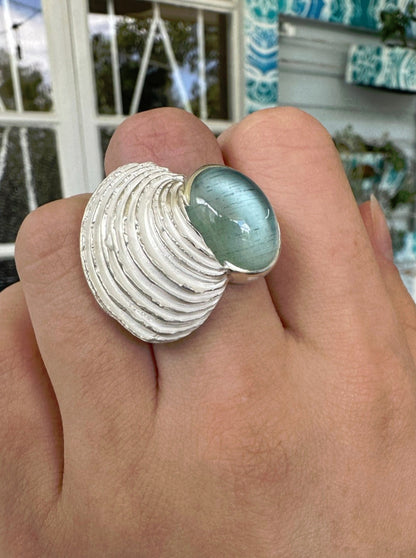 Coastal Shell and Aquamarine Ring