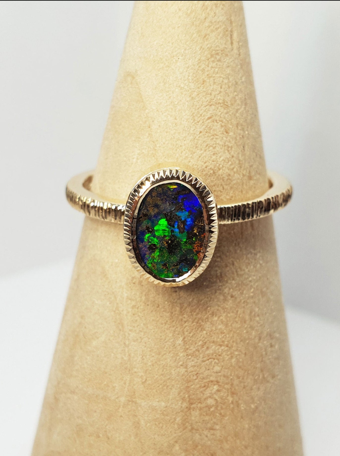 Moon Dust Bright Green Opal Ring