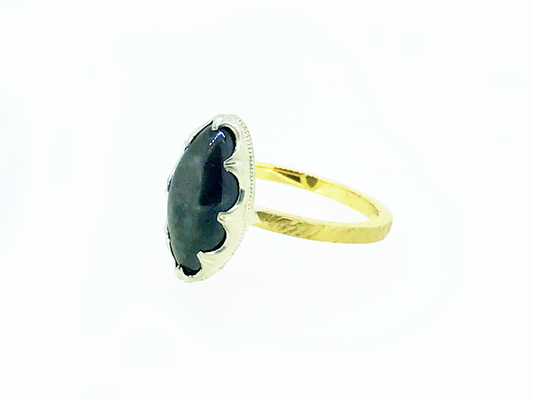 UPDATE: Natural Black Sapphire Cabochon Silver and 9ct Gold Ring