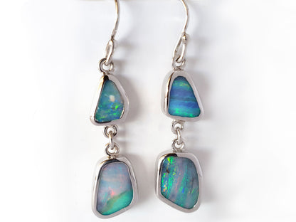 Double Opal Drop and Silver Earrings