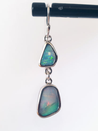 Double Opal Drop and Silver Earrings