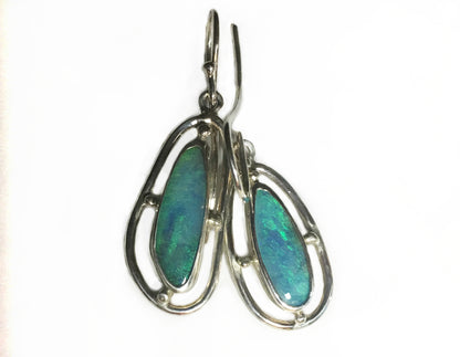 Ocean Aqua Opal and Silver Earrings