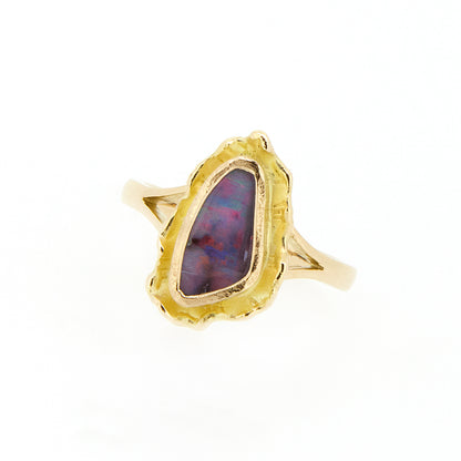 18ct Yellow gold with purple Queensland Boulder Opal. Ethically sourced, hand crafted and Australian Made.
