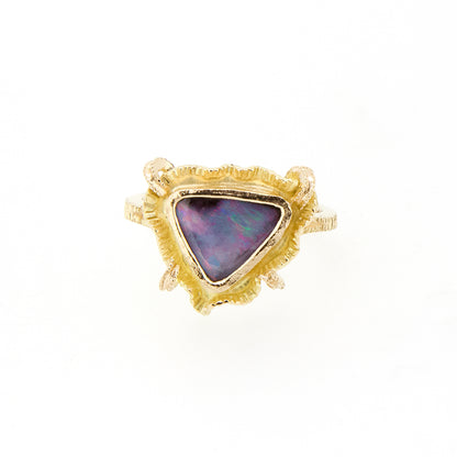 18ct yellow gold and purple Queensland Boulder opal. Australian made and hand selected opal for a unique style using ethically sourced materials. 