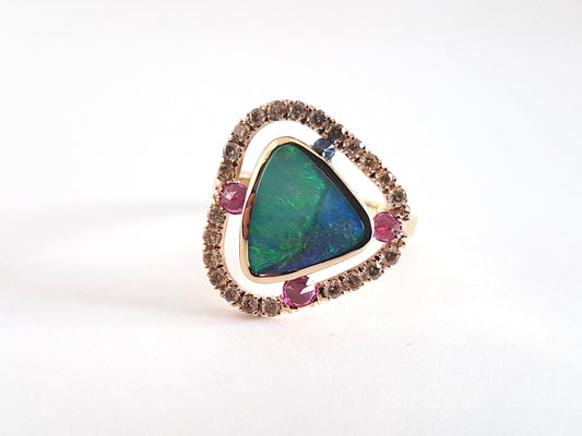 UPDATE: Queensland Opal, Diamond and Pink and Blue Sapphire | 9ct Yellow Gold Ring