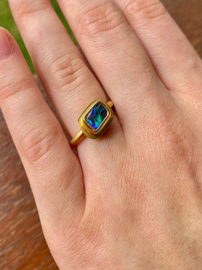 Rainbow Fire Opal and Gold Ring