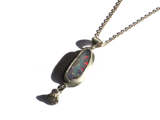 Silver Queensland Boulder Opal |Australian Seed Pod Pendant