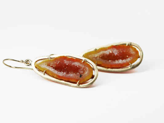 Stunning Tropical Agate Geode and Gold Earrings