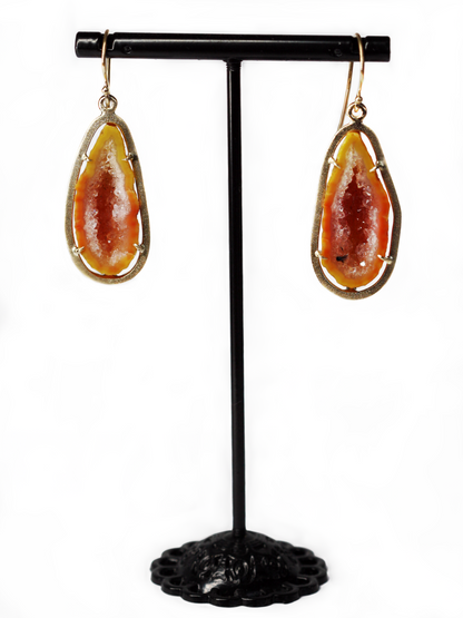 Stunning Tropical Agate Geode and Gold Earrings