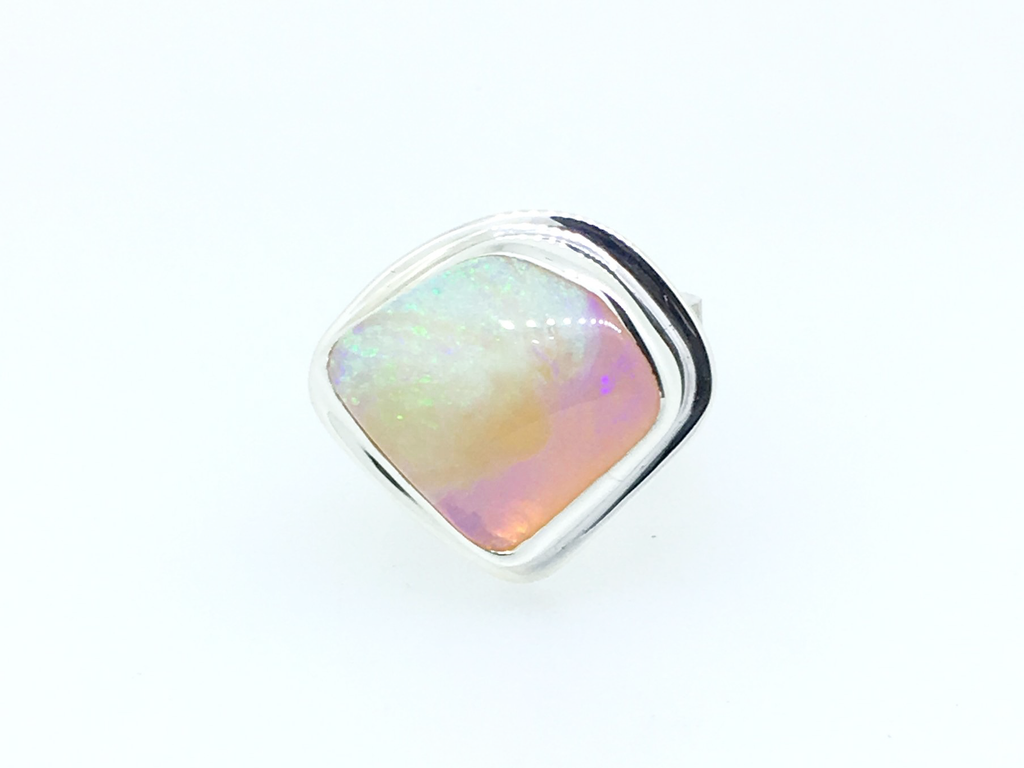 Crystal Opal and Silver Ring Front On