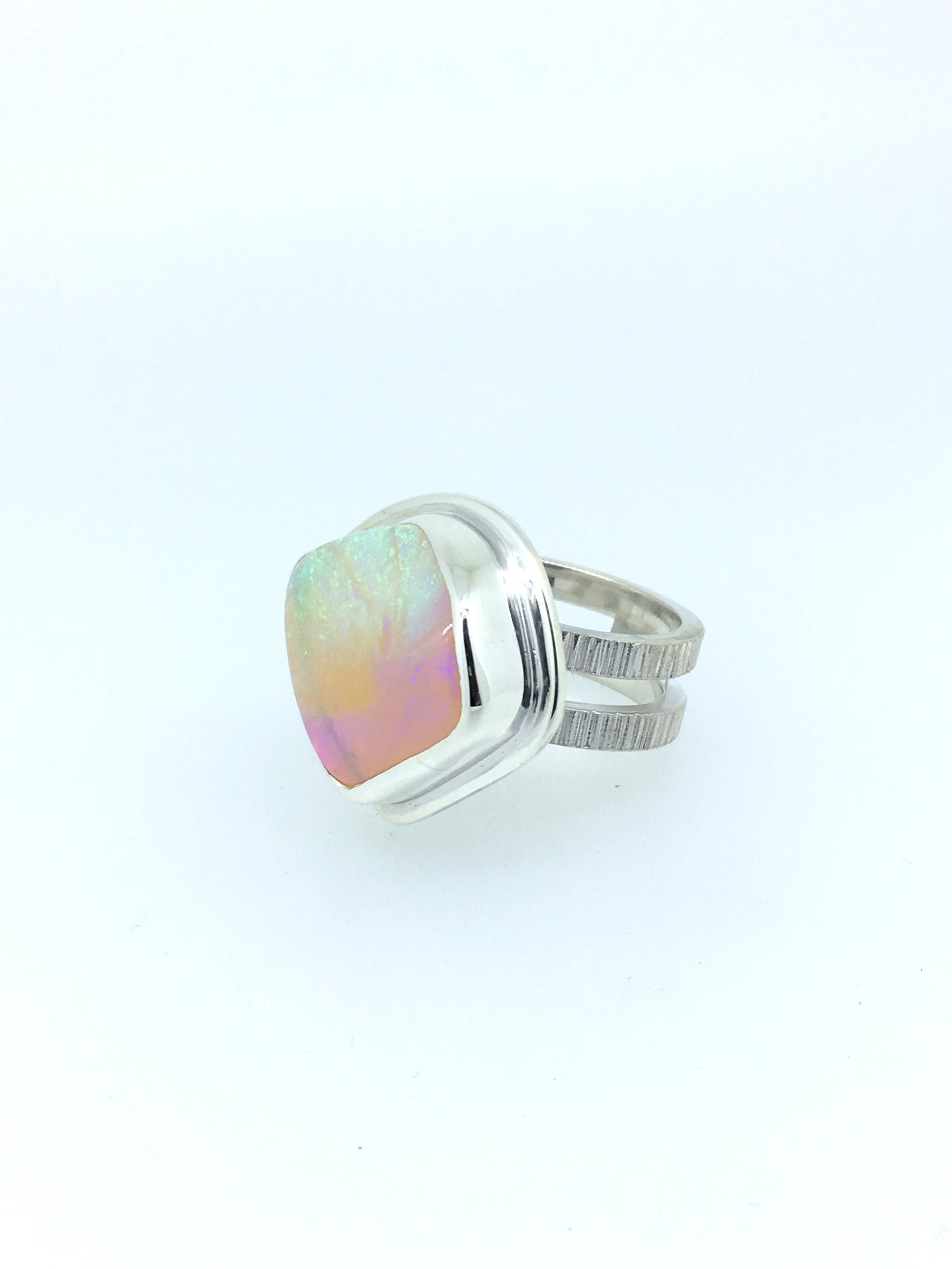 Crystal Opal and Silver Ring Side View