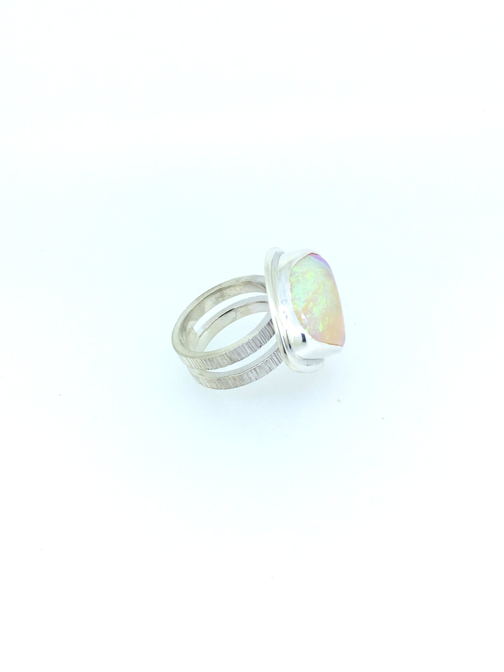Crystal Opal and Silver Ring Side View 2