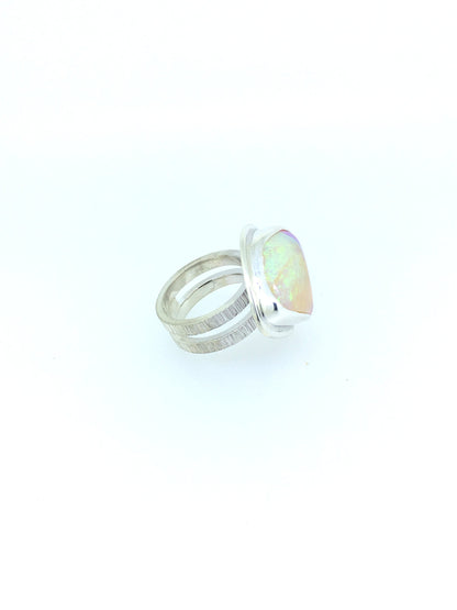 Crystal Opal and Silver Ring Side View 2