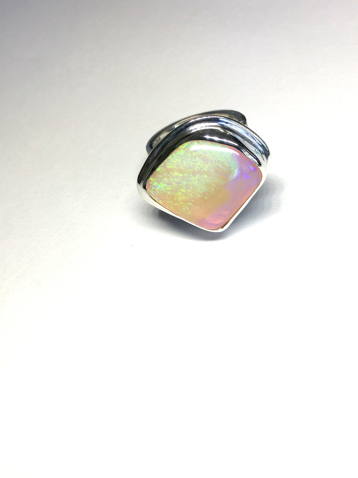 Crystal Opal and Silver Ring Front On 2