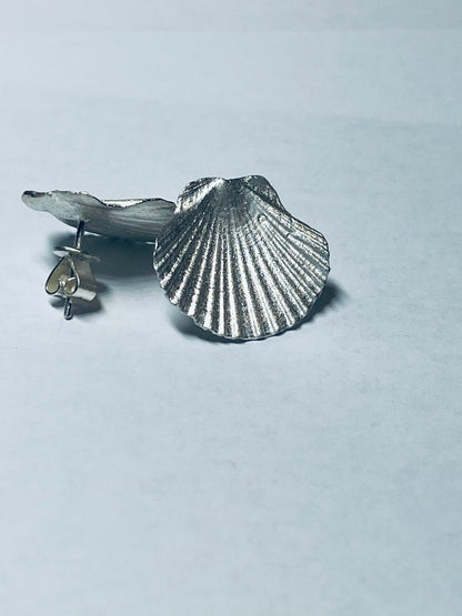 Coastal Fan Silver Seashell Stud Earrings