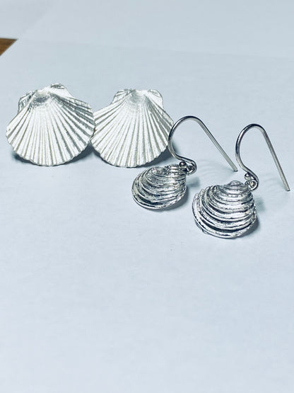 Coastal Silver Shell Drop Earrings Large