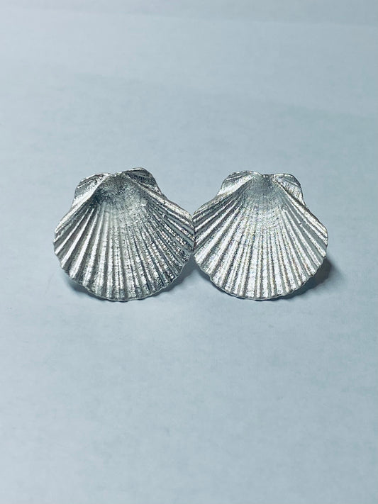 Coastal Fan Silver Seashell Stud Earrings